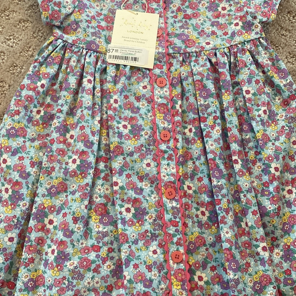 Rachel Riley Floral Kids Dress - Blue and Pink